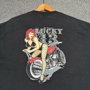 Vintage Lucky 13 Shirt Mens XL Pinup Girl Graphic Biker Made In USA